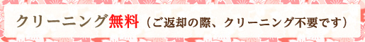 クリーニング無料(ご返却の際、クリーニング不要です)