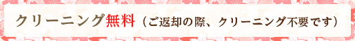クリーニング無料(ご返却の際、クリーニング不要です)